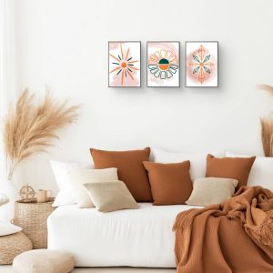 boho wall art set of 3 prints modern geometric abstract posters for living room decor