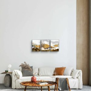 abstract gold mountain landscape wall art set of 3 prints 12x16 premium hd framed prints for living room decor