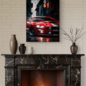 Red Muscle Car Rain Wall Art