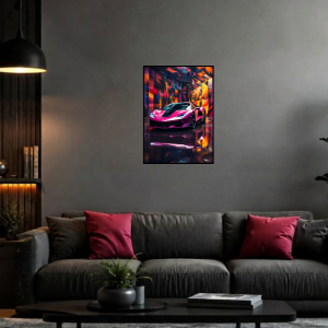 pink supercar neon wall art