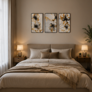 luxury gold floral wall art set | modern 3 piece framed prints